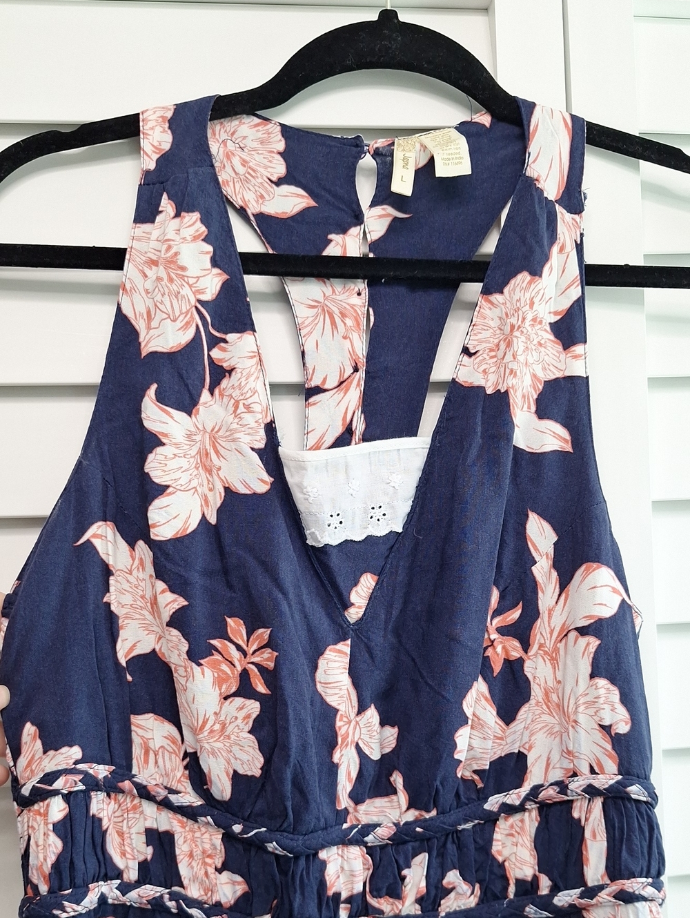 Japna Navy Tank Maxi Summer Dress with Blush Floral Print. Large